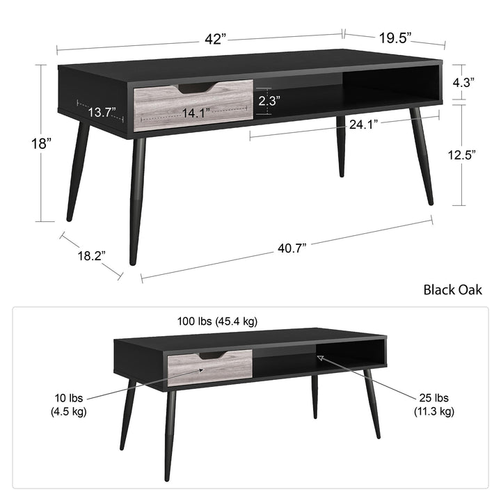 Spacious Tabletop with Storage Cubby and Drawer - Black Oak