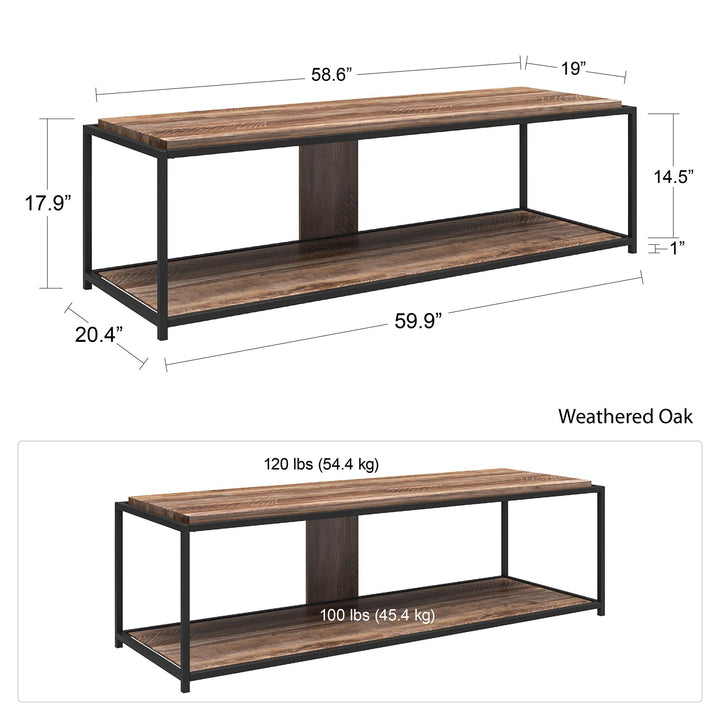 Modern Industrial TV Stand with Open Concept - Weathered Oak