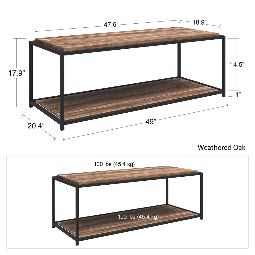 Spacious Coffee Table with Lower Storage Shelf - Weathered Oak