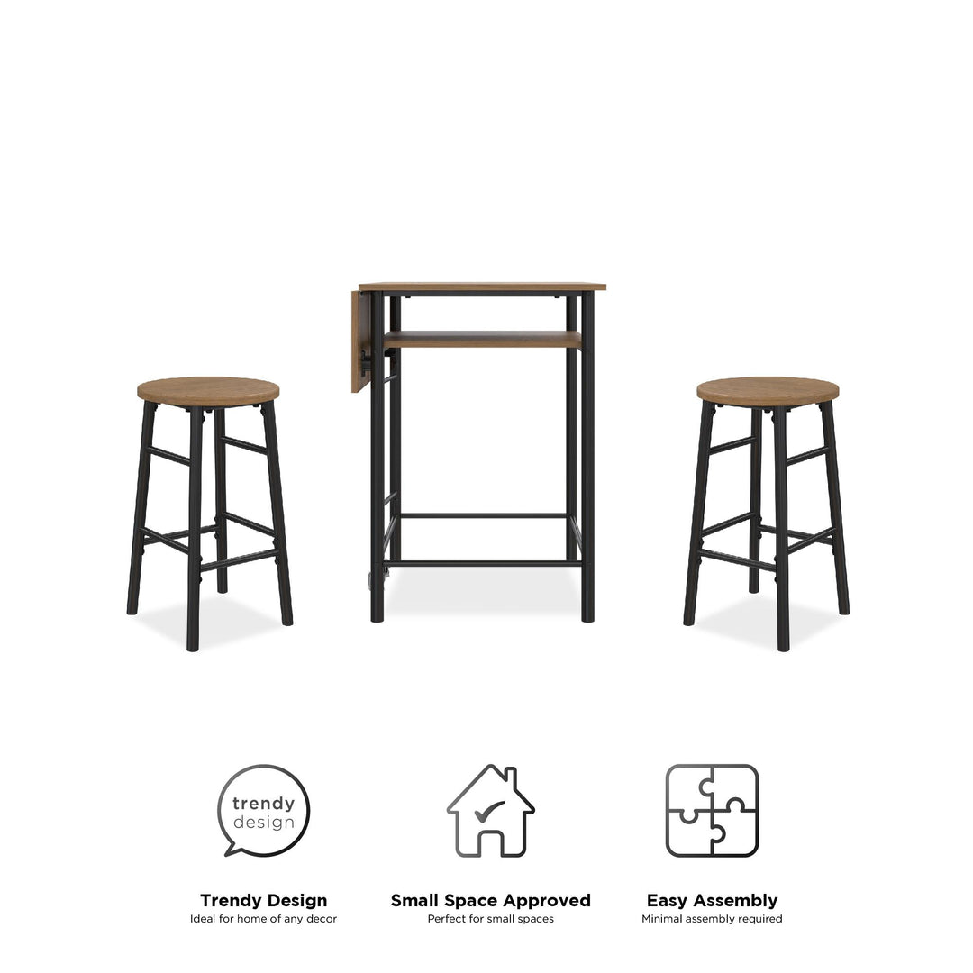Jace Counter Height Kitchen 3 Piece Pub Set with Drop Leaf and 2 Counter Height Stools - Beige