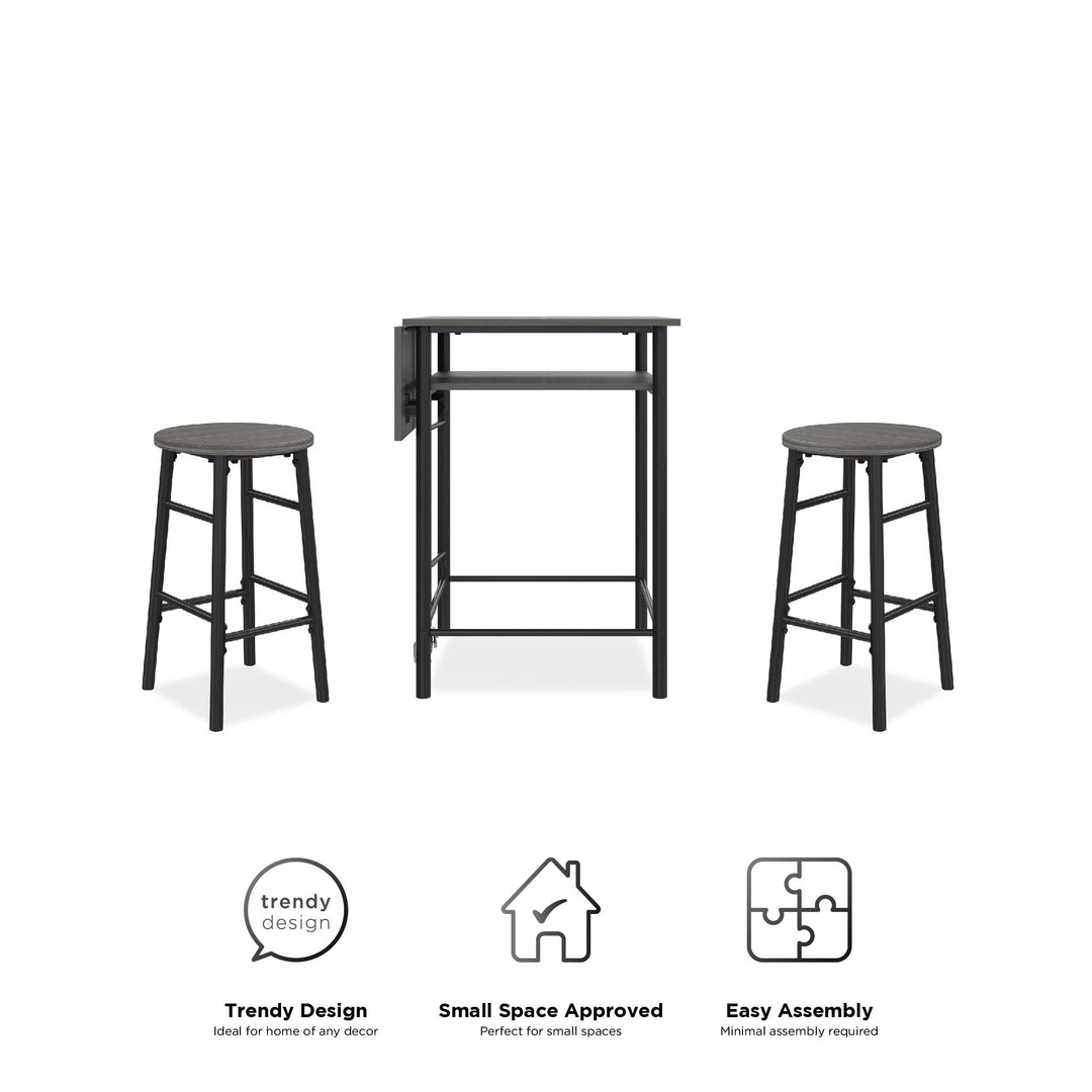 Jace Counter Height Kitchen 3 Piece Pub Set with Drop Leaf and 2 Counter Height Stools - Gray