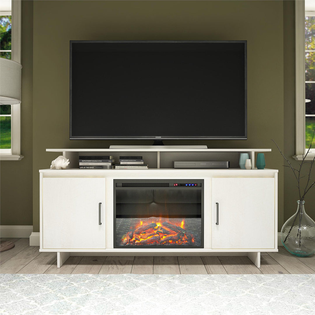 Merritt Avenue Electric Fireplace TV Console with Storage for TVs up to 74" - Ivory Oak