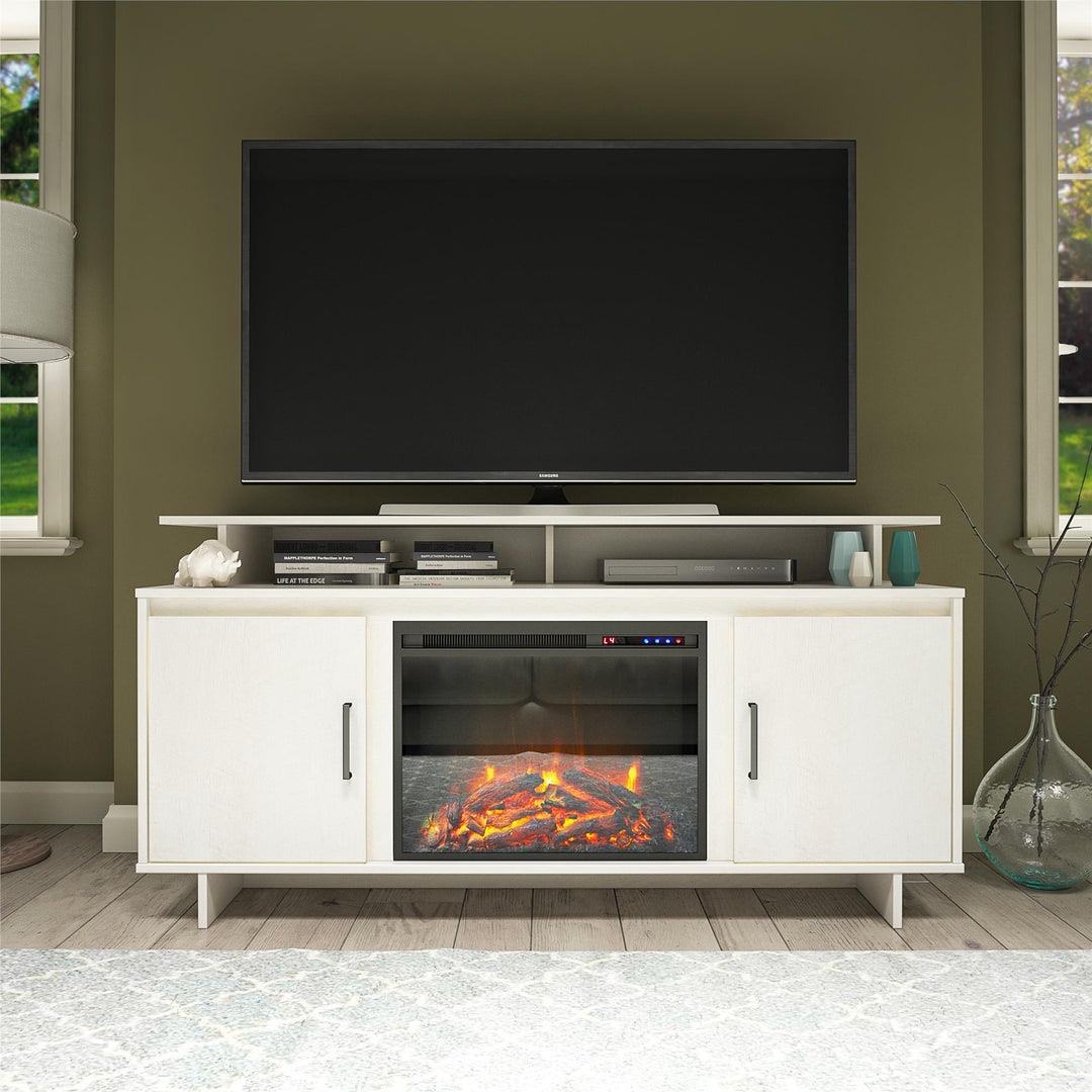 Electric Fireplace TV Console with Storage -  Ivory Oak