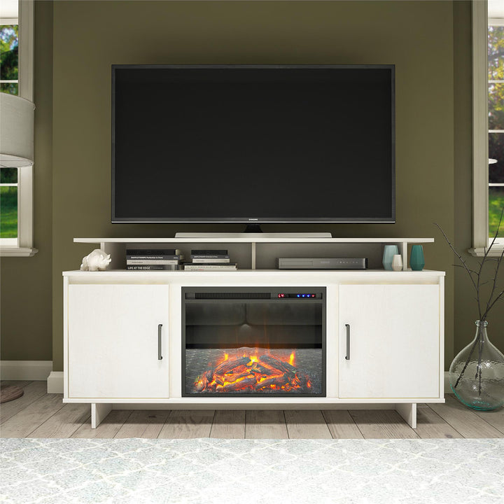 Electric Fireplace TV Console with Storage -  Ivory Oak