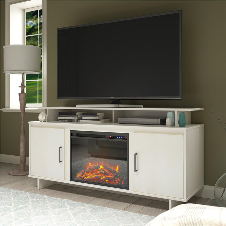 Merritt Avenue Electric Fireplace TV Console with Storage for TVs up to 74"  -  Ivory Oak