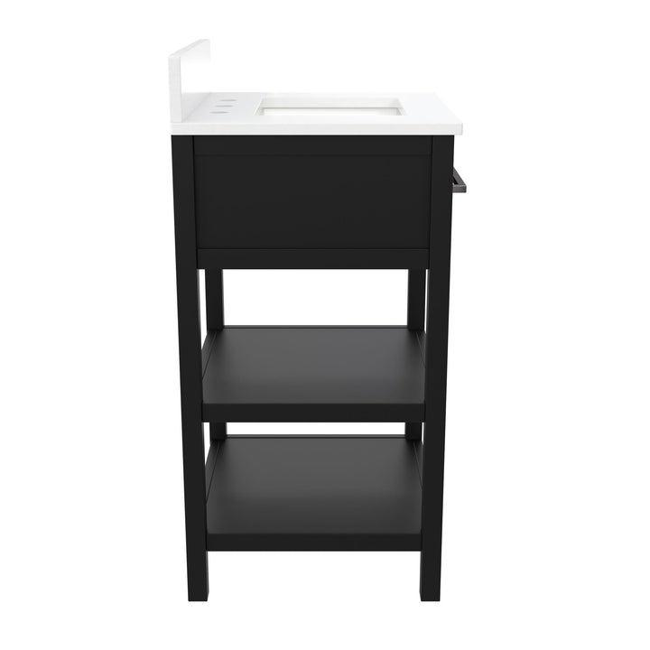 Pisa 20 Inch Bathroom Vanity with Carrera Countertop and 2 Storage Shelves - Black