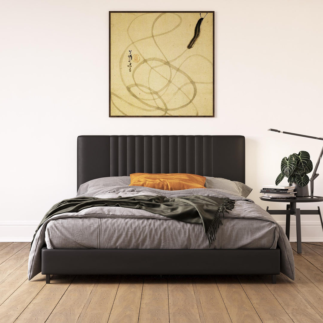 Rio Faux Leather Upholstered Platform Bed with Tufted Headboard - Black - Full