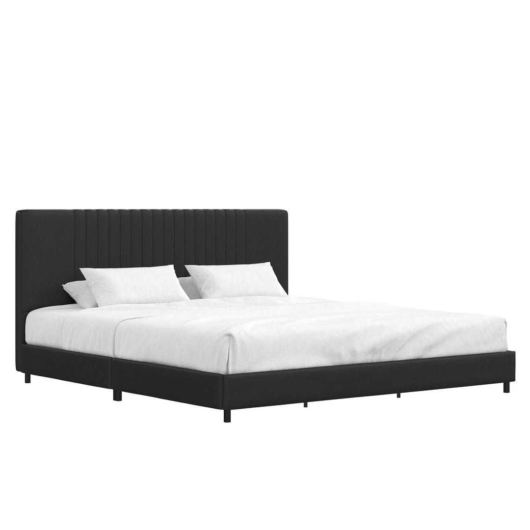 Rio Faux Leather Upholstered Platform Bed with Tufted Headboard - Black - King