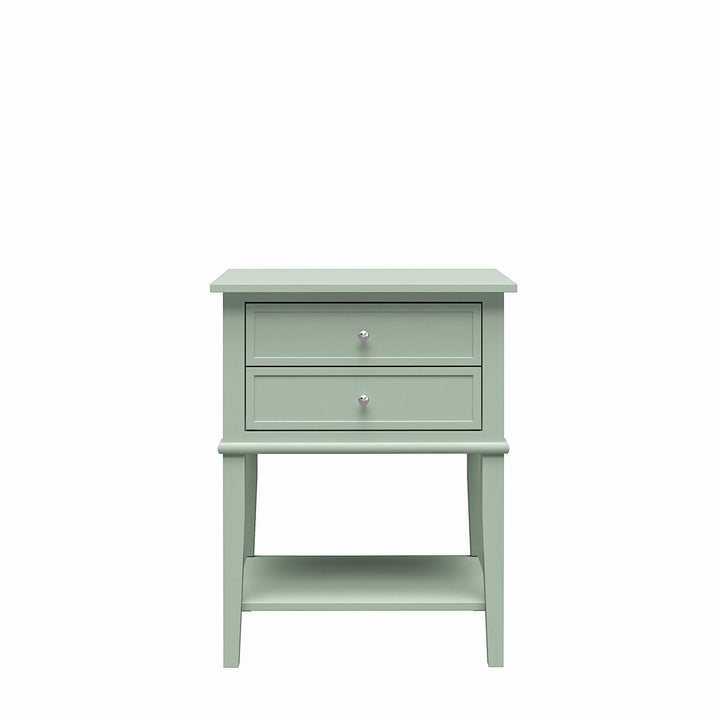 Franklin Nightstand Table with 2 Drawers and Lower Shelf - Pale Green
