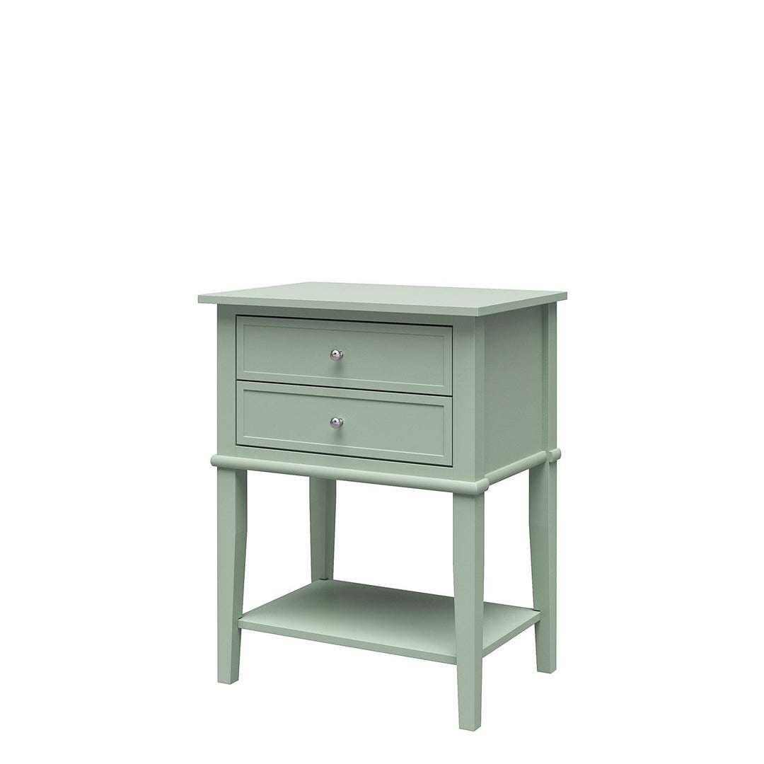 Franklin Nightstand Table with 2 Drawers and Lower Shelf - Pale Green