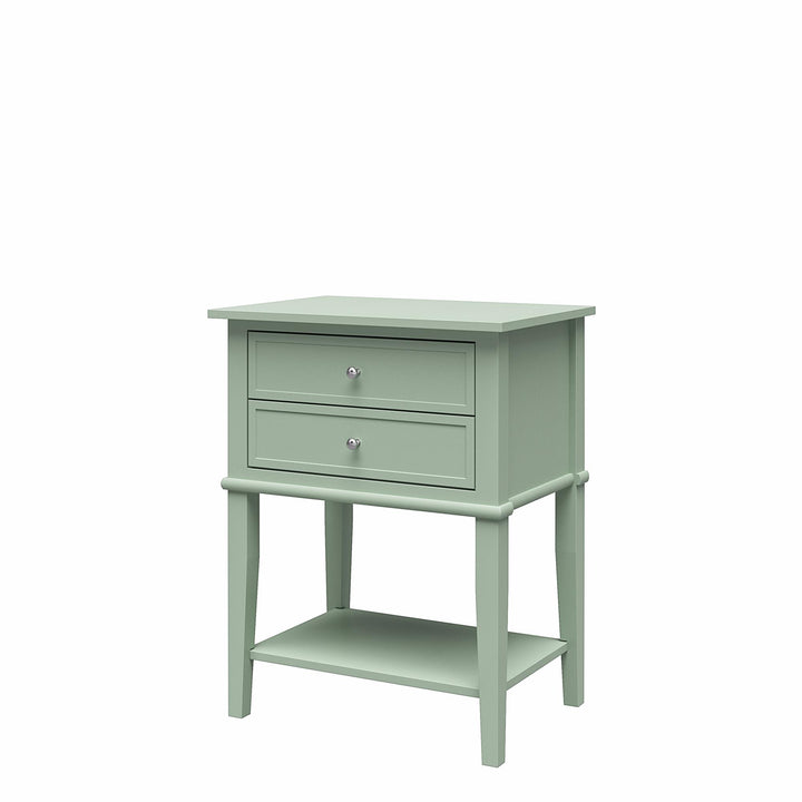 Franklin Nightstand Table with 2 Drawers and Lower Shelf - Pale Green