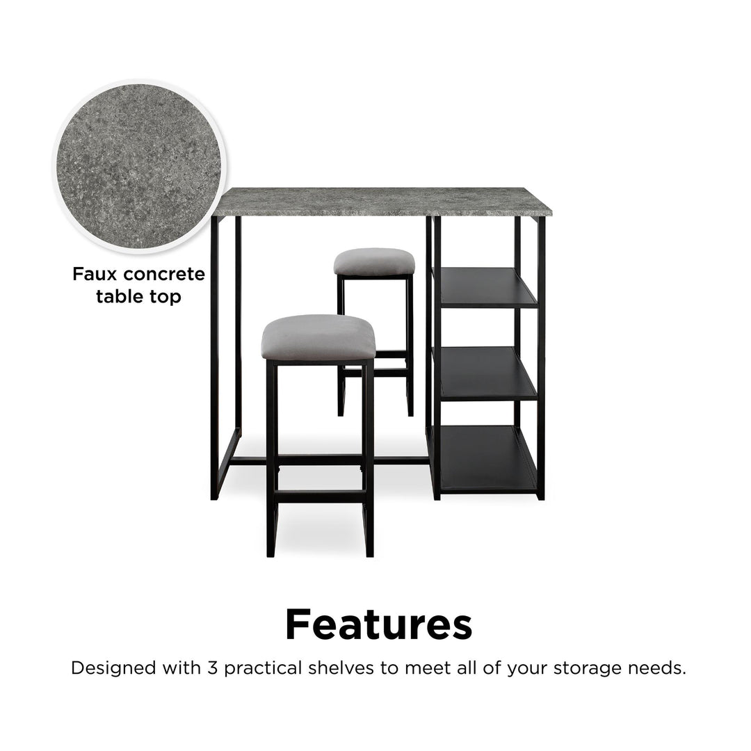 Oakleigh 3-Piece Metal Pub Set with Faux Concrete Top - Black / grey