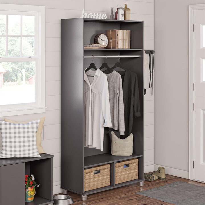 Camberly 36 Inch Wide Mudroom Storage Cabinet with Clothing Rod - Graphite Grey