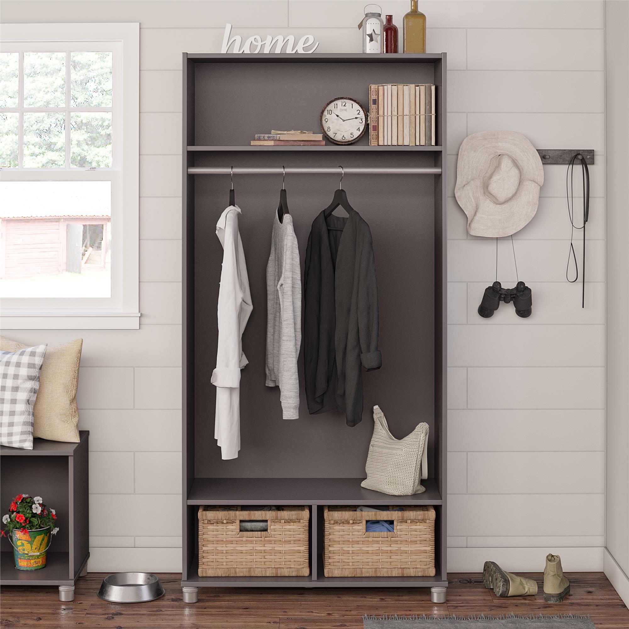 Storage cabinet sales with clothes rod