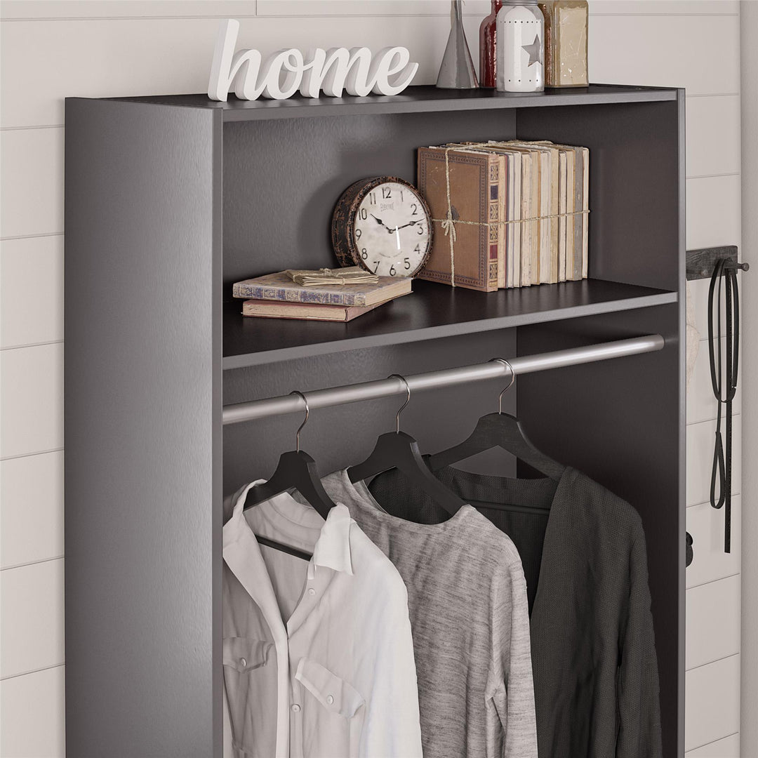 Camberly 36 Inch Wide Mudroom Storage Cabinet with Clothing Rod - Graphite Grey