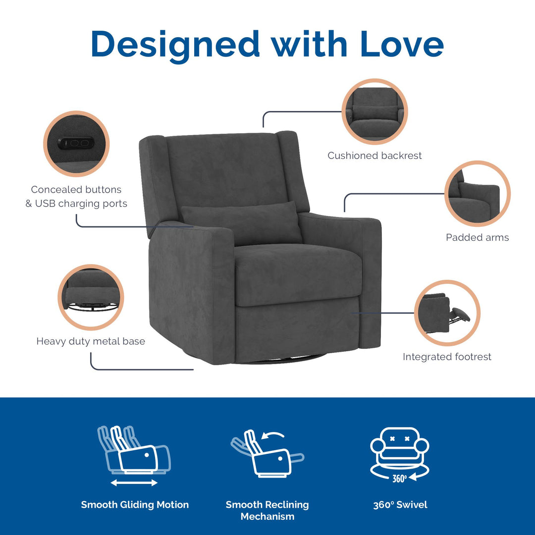 Swivel Glider with USB Charging Port -  Gray