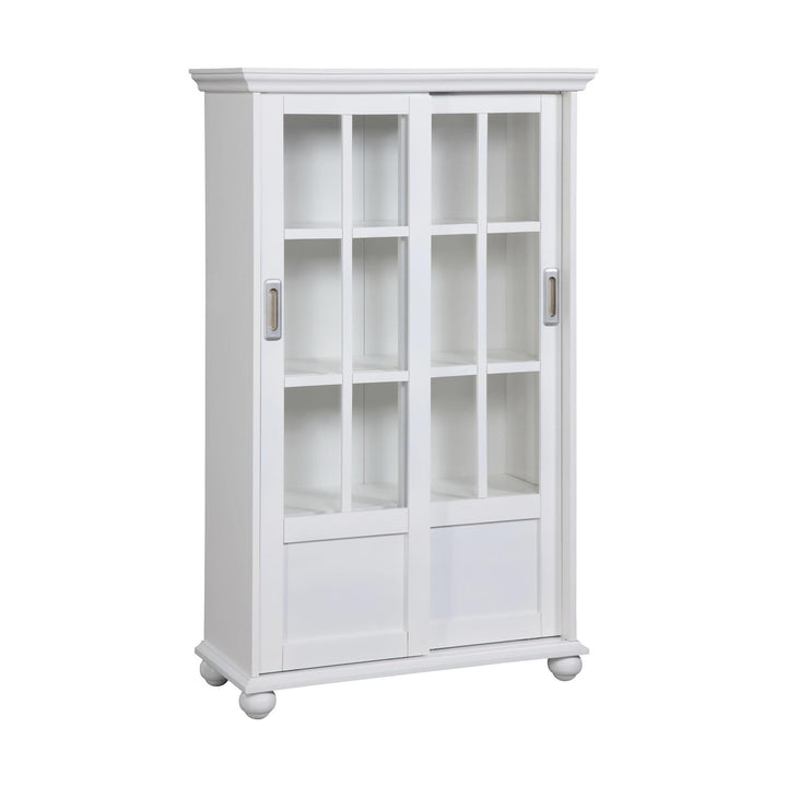 Aaron Lane Tall Bookcase with 2 Sliding Glass Doors - White