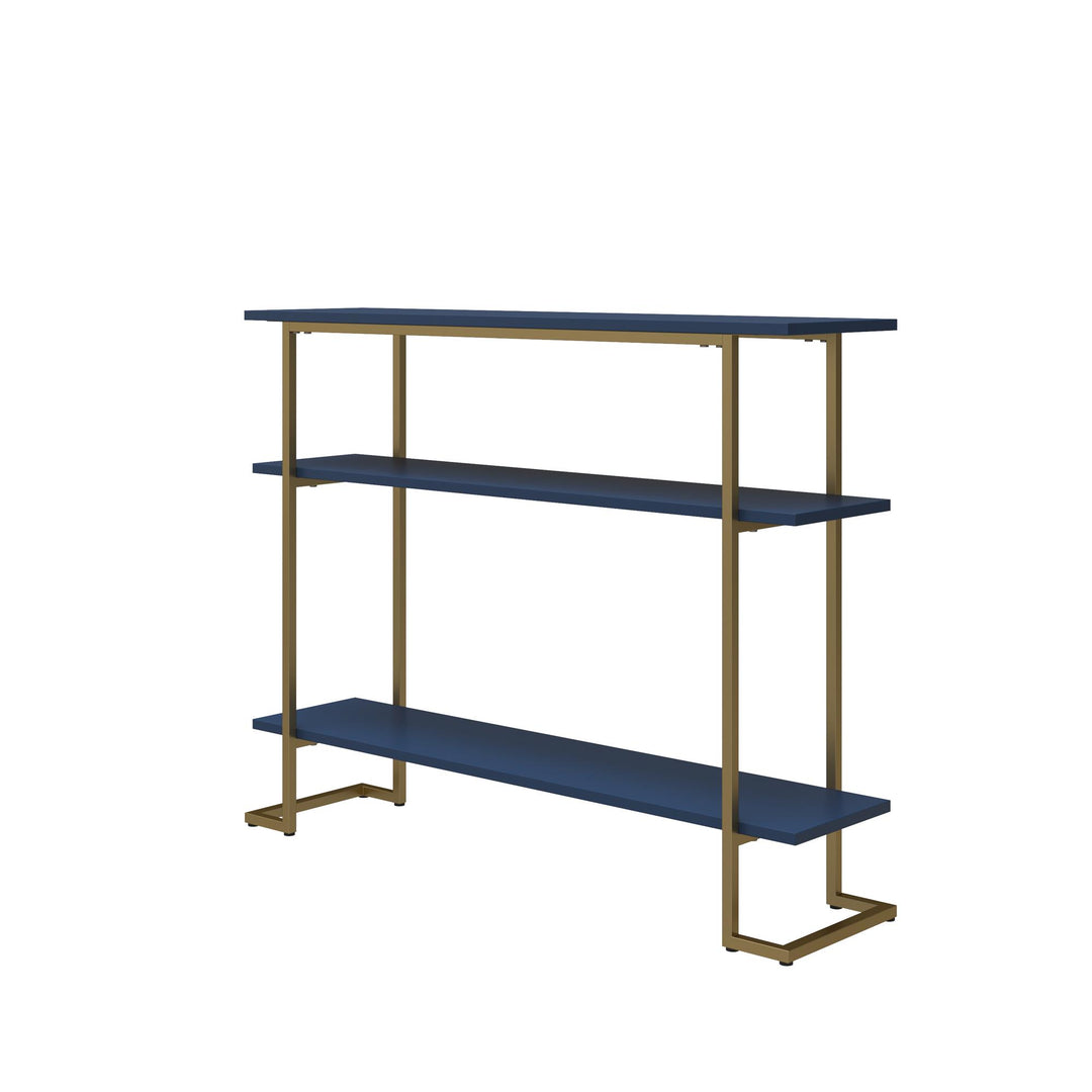 Olten Console Sofa Table with 3 Open Shelves and Metal Frame - Navy