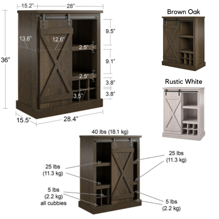 Knox County Bar Cabinet with Sliding Door and 12 Bottle Cubbies - Rustic White