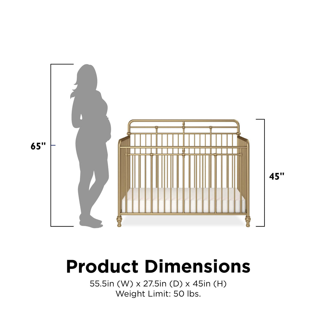 Monarch Hill Hawken 3 in 1 Convertible Metal Crib Adjusts to 3 Heights - Gold