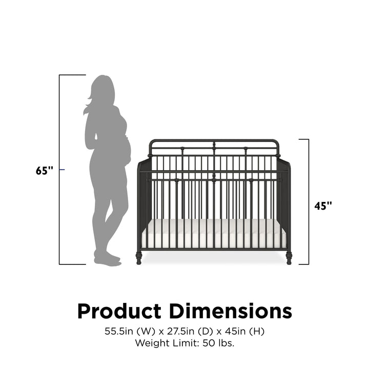 Monarch Hill Hawken 3 in 1 Convertible Metal Crib Adjusts to 3 Heights - Black