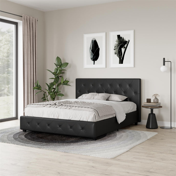Dakota Upholstered Bed with Left Or Right Storage Drawers - Black Faux Leather - Queen
