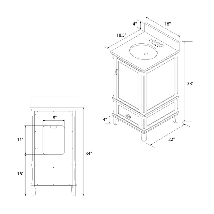 Otum 18" Bathroom Vanity - Black - 18"