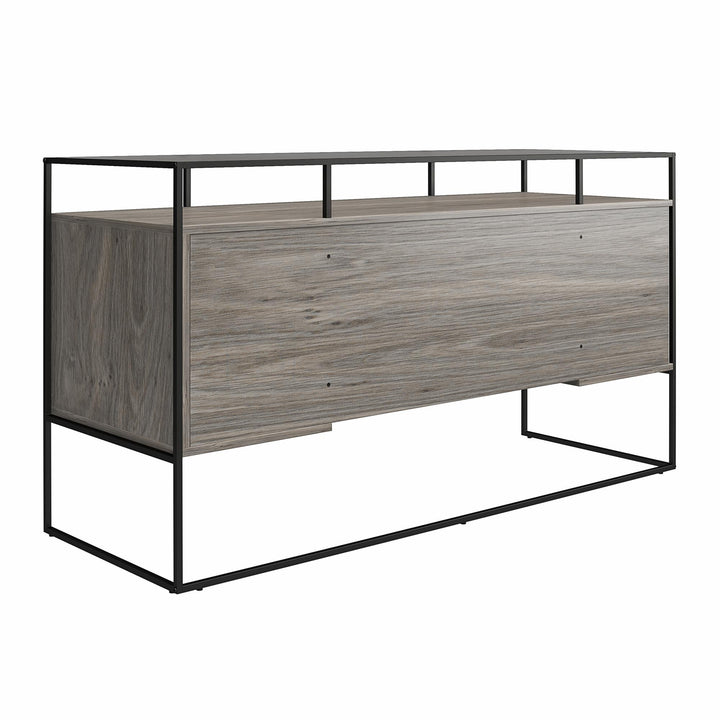 Camley Modern Desk with Fluted Glass Top, 2 Drawers and Storage - Gray Oak