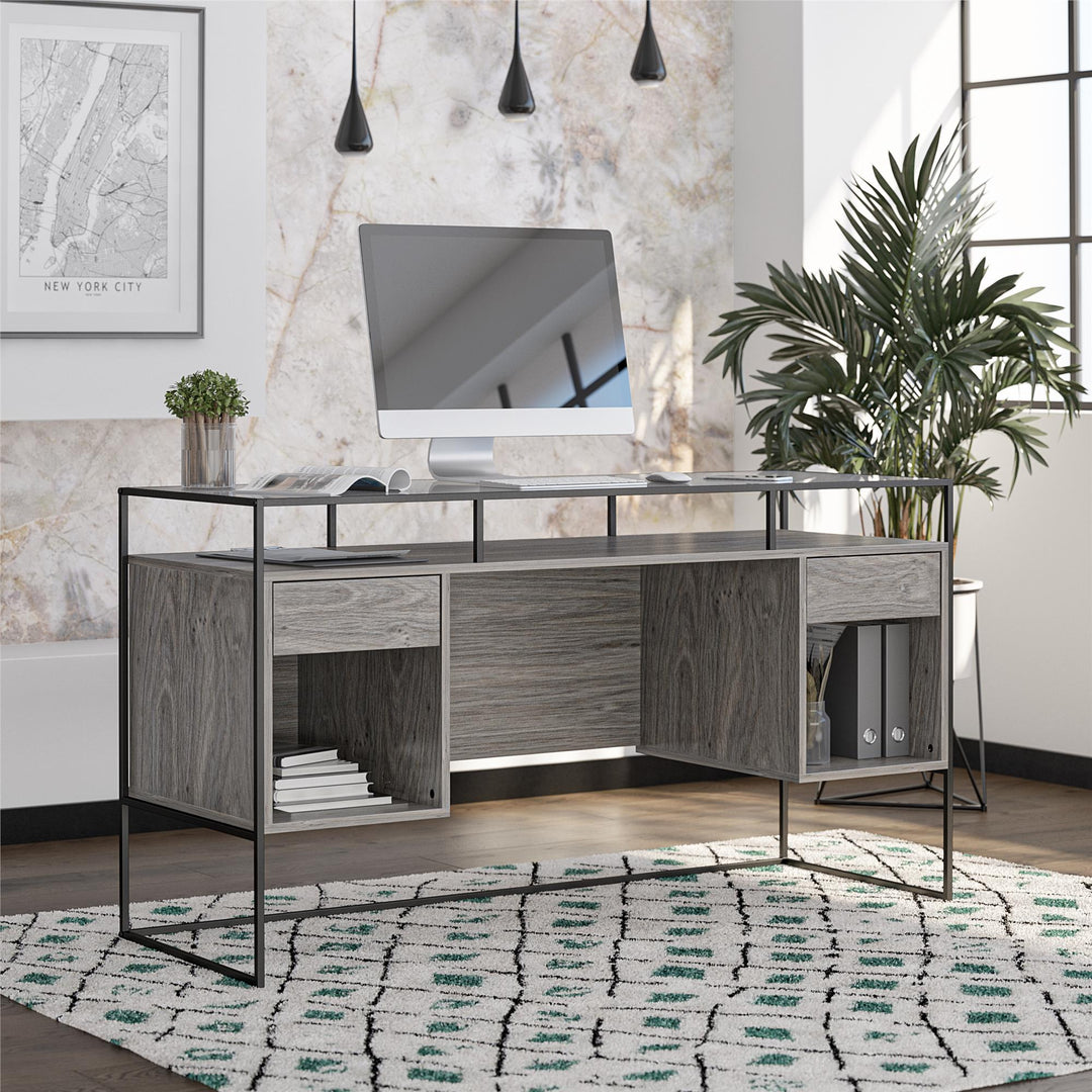 Desk with fluted glass top -  Gray Oak