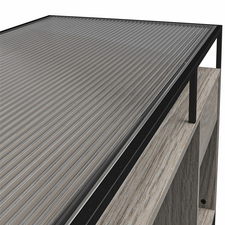 Camley Modern Desk with Fluted Glass Top, 2 Drawers and Storage - Gray Oak