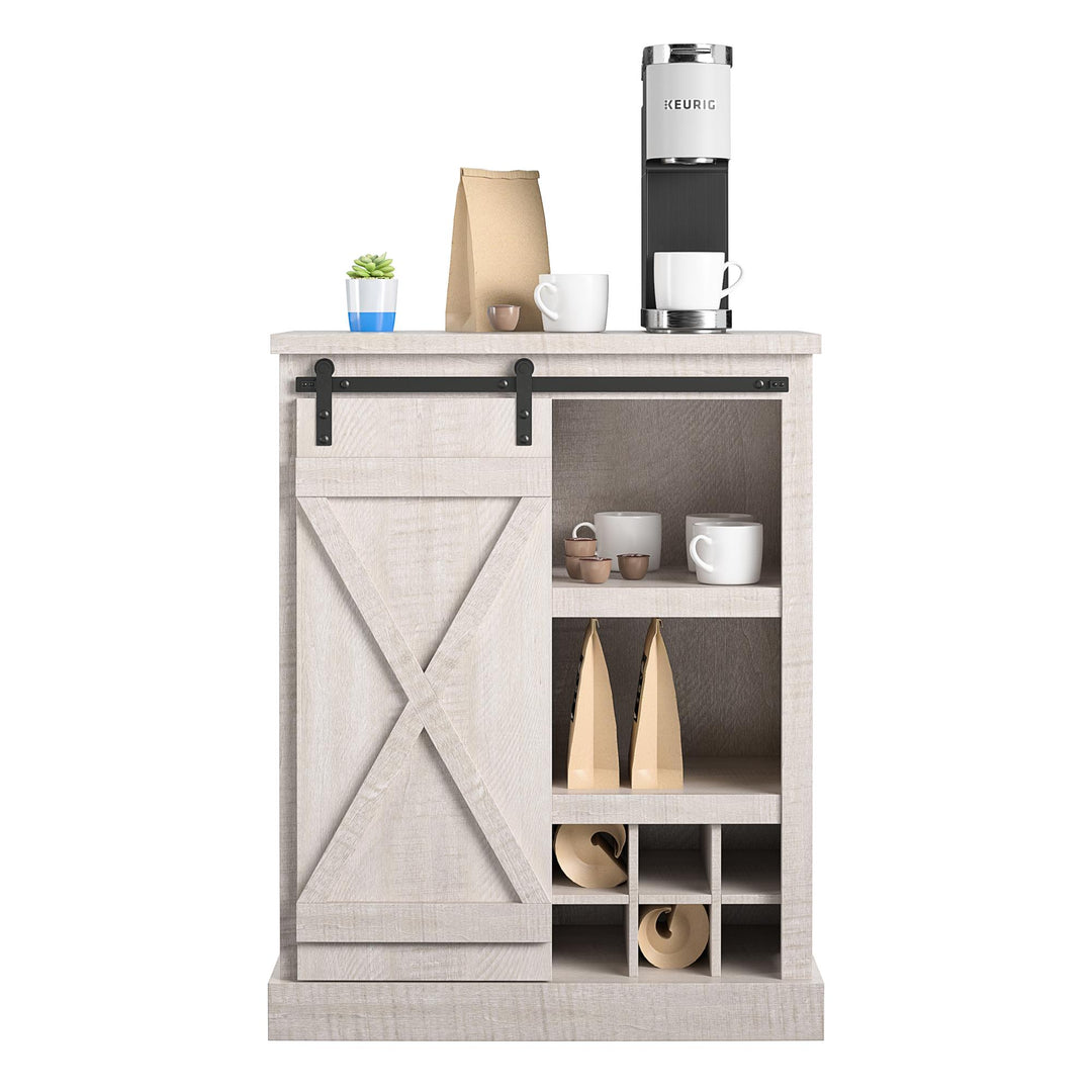 Knox County Bar Cabinet with Sliding Door and 12 Bottle Cubbies - Rustic White
