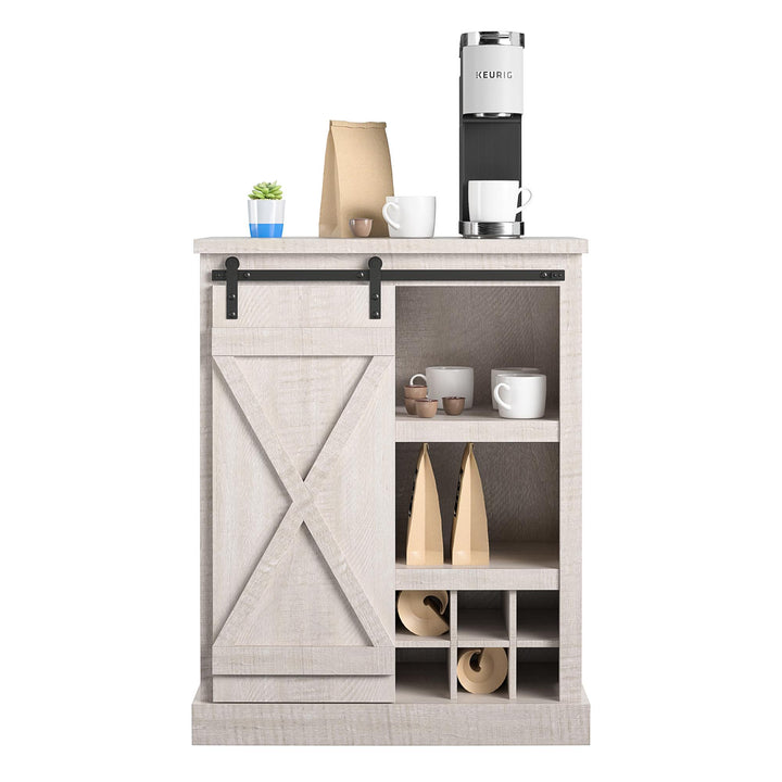 Knox County Bar Cabinet with Sliding Door and 12 Bottle Cubbies - Rustic White