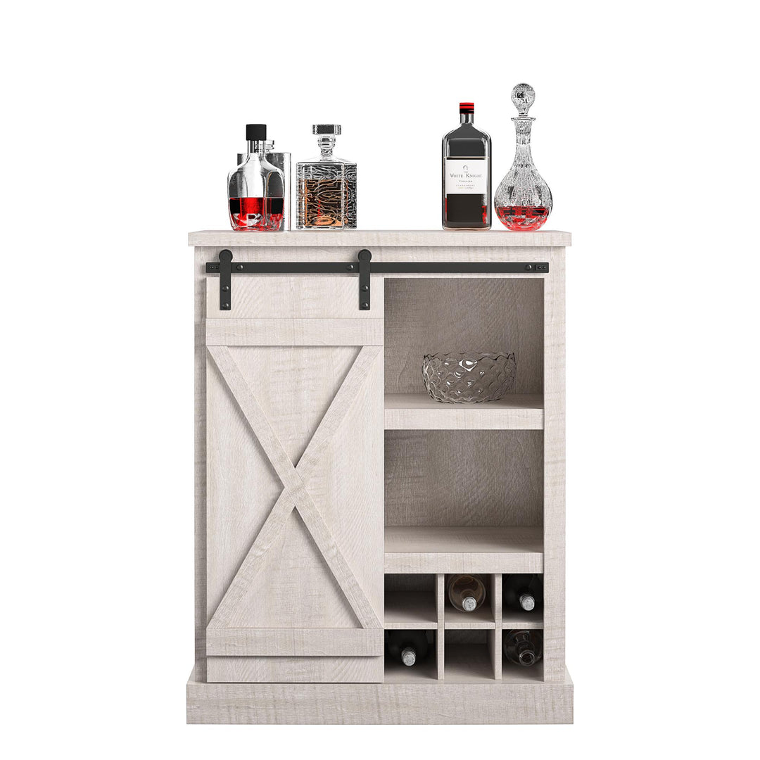 Knox County Bar Cabinet with Sliding Door and 12 Bottle Cubbies - Rustic White