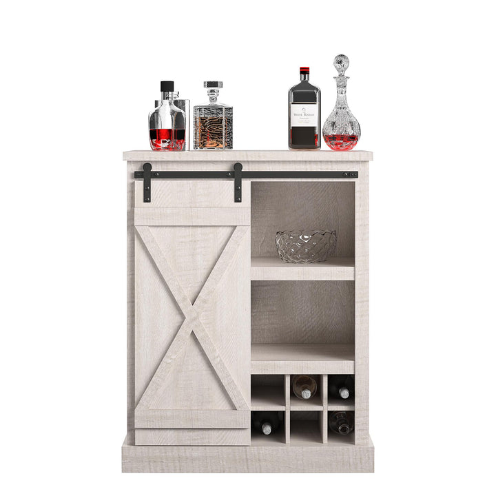 Knox County Bar Cabinet with Sliding Door and 12 Bottle Cubbies - Rustic White