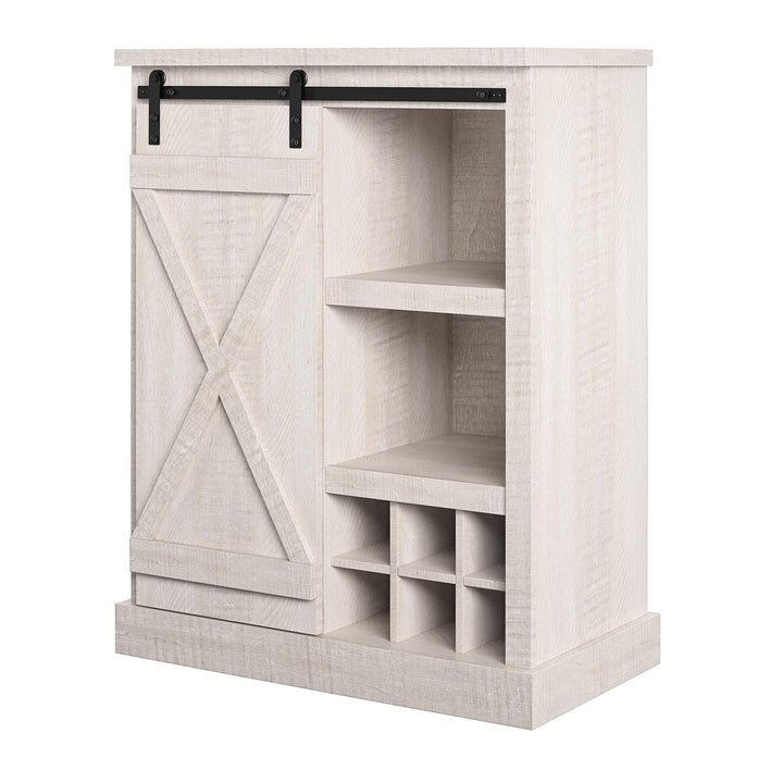 Knox County Bar Cabinet with Sliding Door and 12 Bottle Cubbies - Rustic White