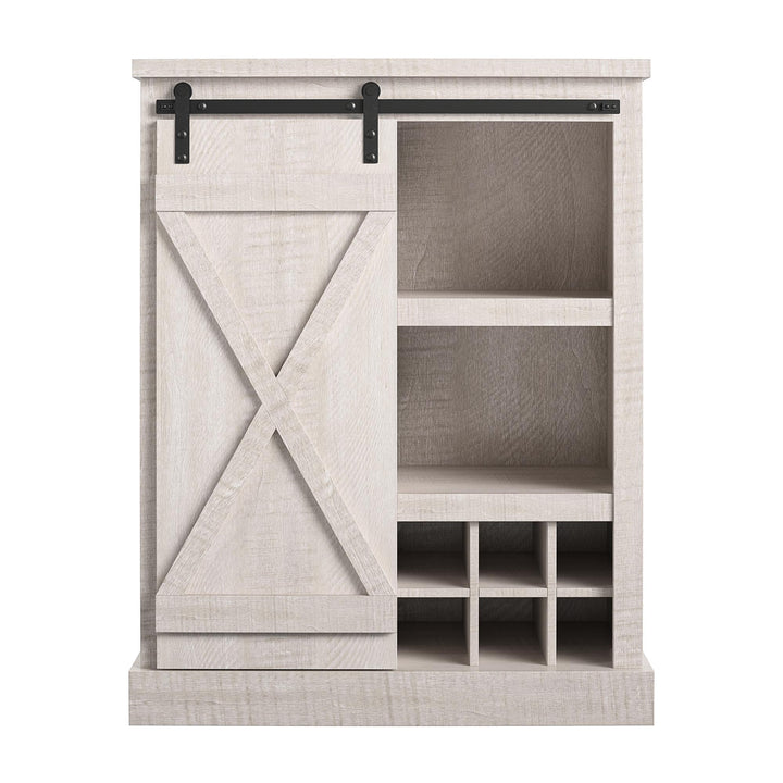 Knox County Bar Cabinet with Sliding Door and 12 Bottle Cubbies - Rustic White