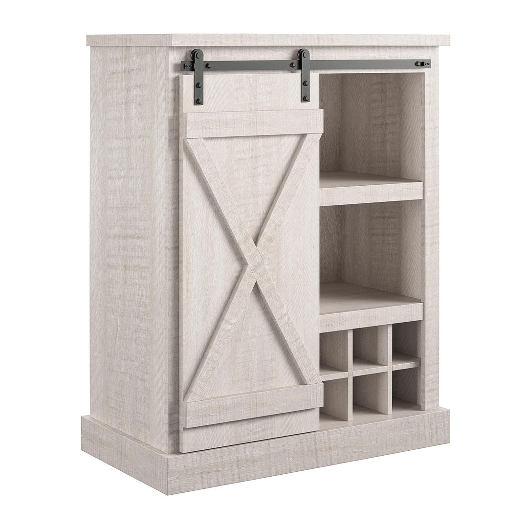 Knox County Bar Cabinet with Sliding Door and 12 Bottle Cubbies - Rustic White