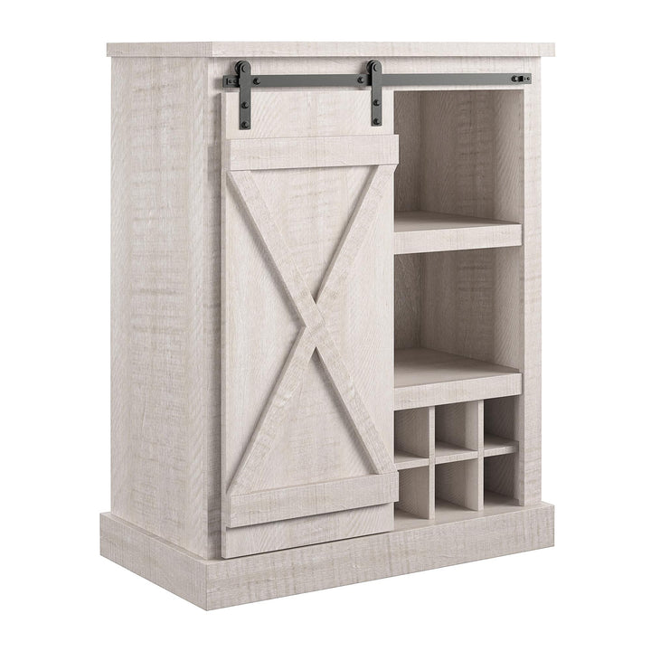 Knox County Bar Cabinet with Sliding Door and 12 Bottle Cubbies - Rustic White