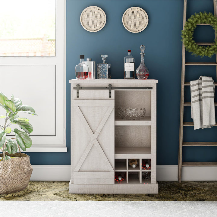 Knox County Bar Cabinet with Sliding Door and 12 Bottle Cubbies - Rustic White