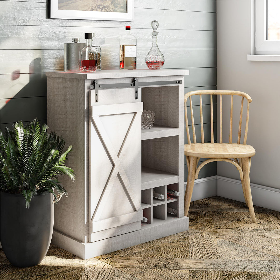 Knox County Bar Cabinet with Sliding Door and 12 Bottle Cubbies - Rustic White