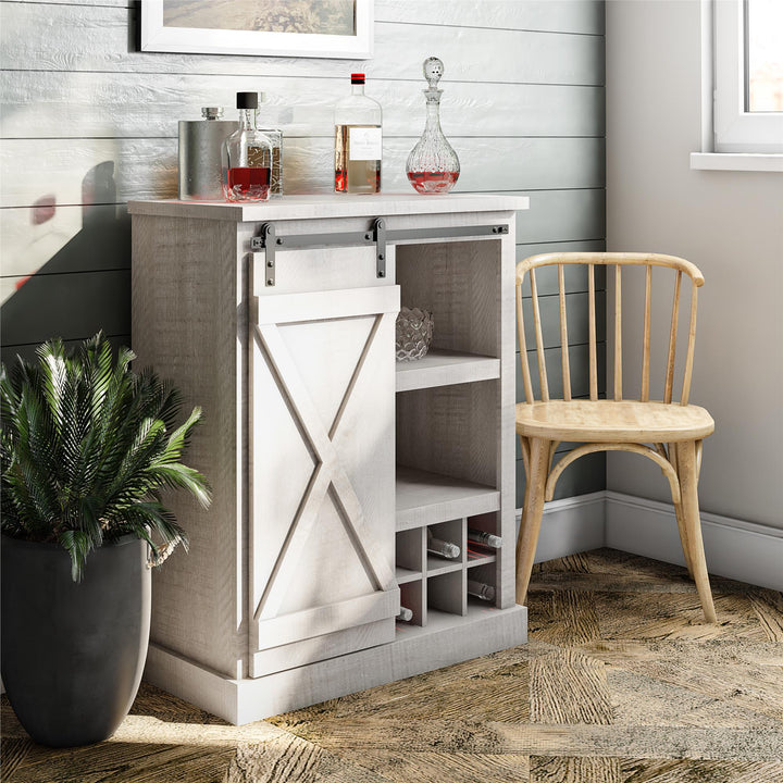 Knox County Bar Cabinet with Sliding Door and 12 Bottle Cubbies - Rustic White