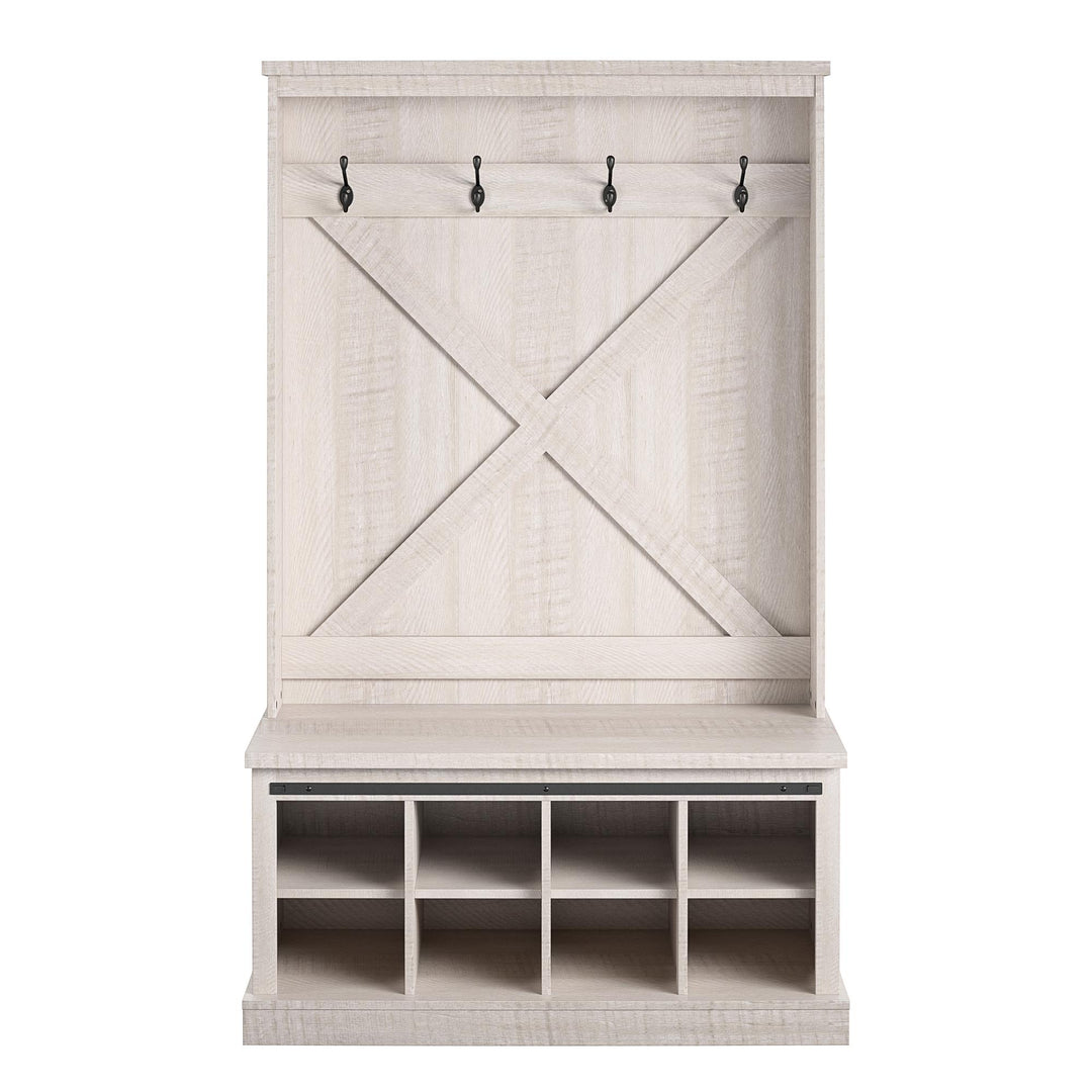 Knox County Entryway Bench with Hall Tree with 8 Cubbies and 4 Hooks - Rustic White