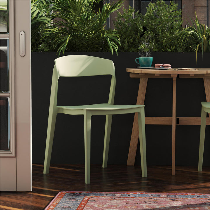 Outdoor/Indoor Stacking Resin Chair with Ribbon Back, Set of 2 - Pale Green - 2-Pack