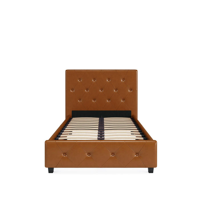 Dakota Upholstered Platform Bed With Diamond Button Tufted Heaboard - Camel - Twin