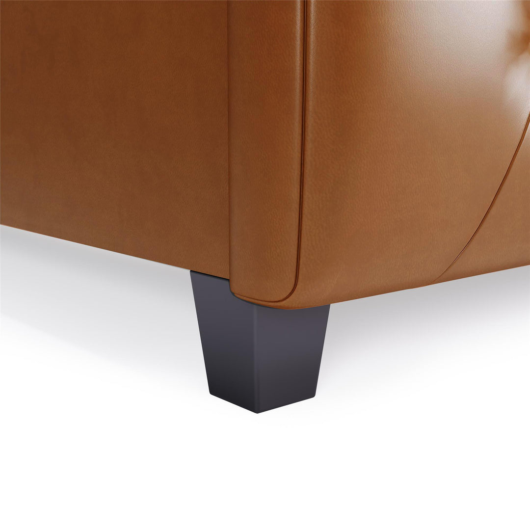 Dakota Upholstered Platform Bed With Diamond Button Tufted Heaboard - Camel Faux Leather - Twin