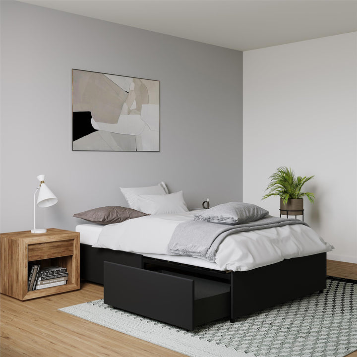 Elegant Maven Platform Bed with storage -  Black Faux Leather 