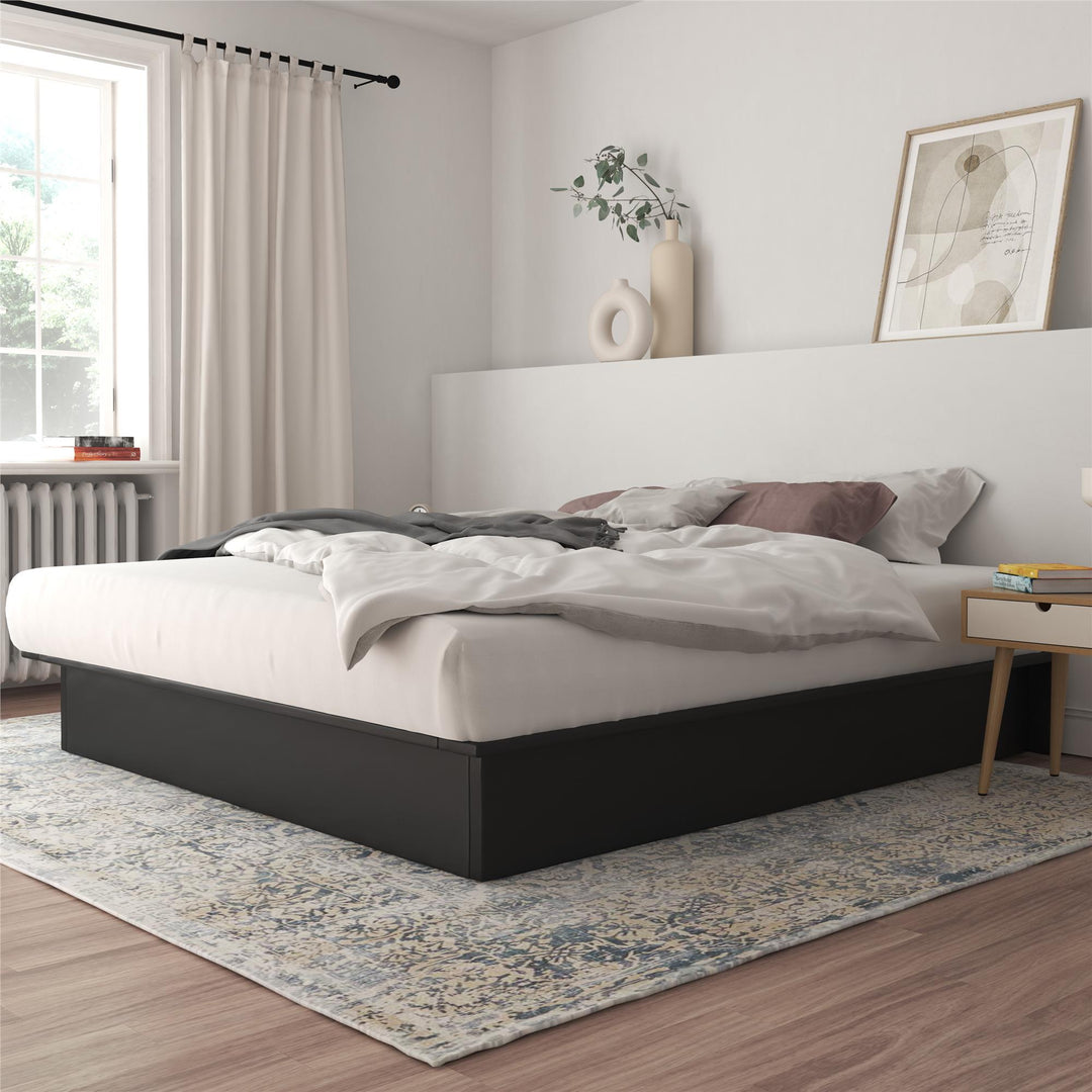 Maven Upholstered Bed with Modern Low Profile Design - Black - King