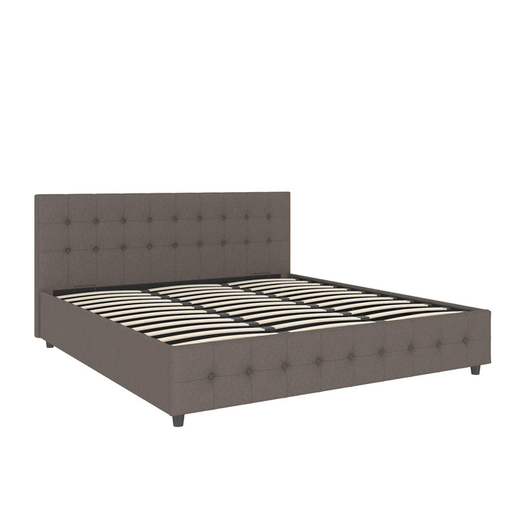 Cambridge Upholstered Bed with Gas Lift Storage Compartment - Grey Linen - King