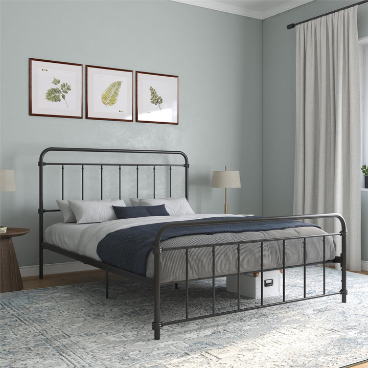 Wallace Spindle Metal Bed with Elegant Curves and Slats - Black - Full