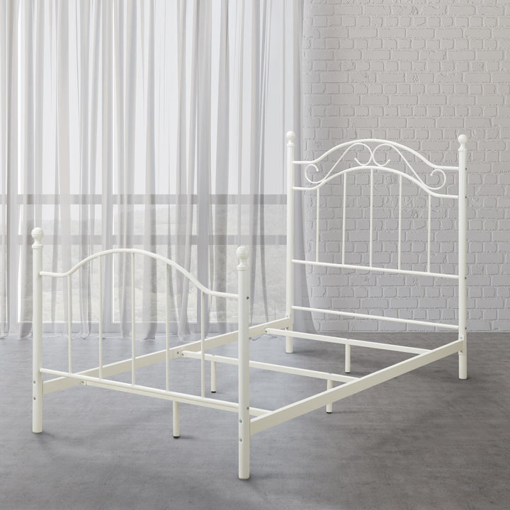 Nalani Traditional Metal Bed Frame with Headboard and Footboard - White